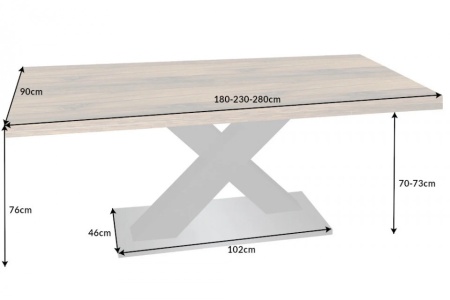 Uitschuifbare eettafel MONTREAL 180-230-280cm plank eiken met X-frame - Img 2