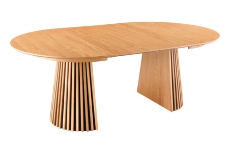Uitschuifbare eettafel VALHALLA WOOD 120-160-200 cm natuurlijk eiken ronde ovale kolomvoet massief hout - Img 7