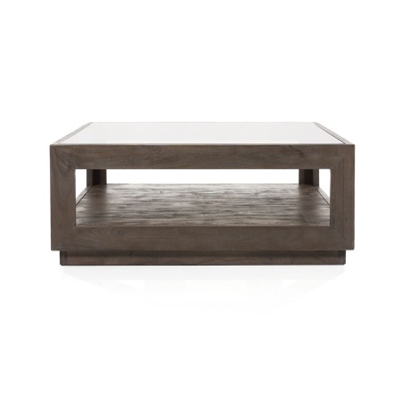 Vierkante Salontafel Liam 95x95 - bruin mango hout met glas - Img 3