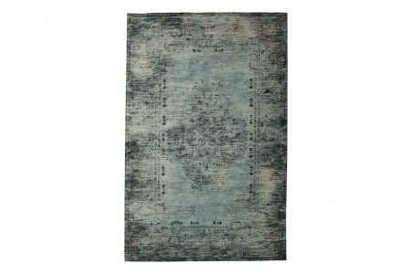Vintage katoenen vloerkleed OUD 240x160cm antiek blauw verwassen gebruikte look - Img 7