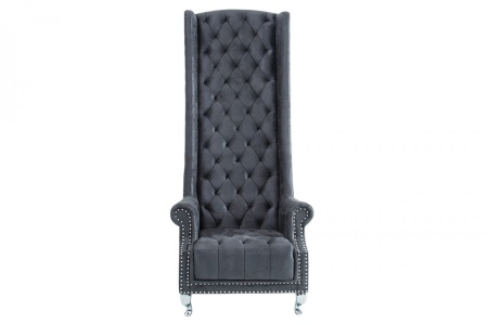Barokke Troonstoel antiek grijs met decoratieve doorgestikte Chesterfield fauteuil - Img 7