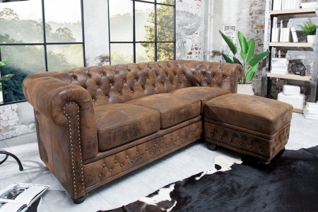 Chesterfield 3-zits bank 205cm antiek bruin met knoopsluiting en veerkern - Img 3