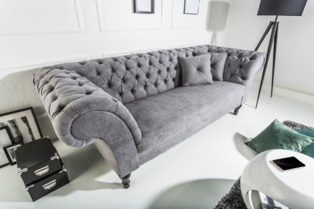 Chesterfield 3-zitsbank PARIS 225 cm grijs met 2 springkussens - Img 3