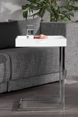 Design bijzettafel CIANO 40cm wit chroom dienbladtafel - Img 7