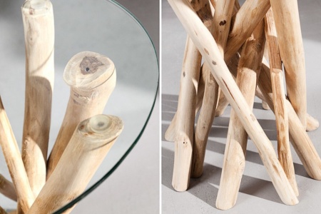 Design bijzettafel DRIFTWOOD 40cm teak met glazen blad ronde salontafel - Img 5