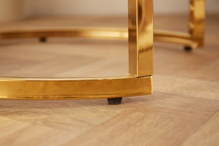 Design bijzettafel set van 2 ELEGANCE 50cm wit kristalglas met marmer decor gouden frame - Img 7