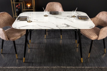 Design eettafel PARIS 140cm wit kristal glas met marmer decor - Img 4