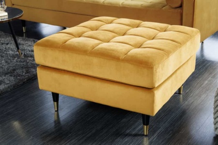 Design kruk COSY VELVET 80cm mosterdgeel goud fluwelen metalen poten - Img 2