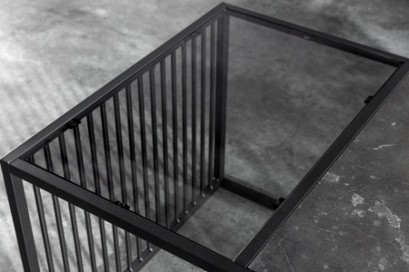 Design salontafel ARCHITECTURE 100cm zwart marmer gerookt glas metaal - Img 4