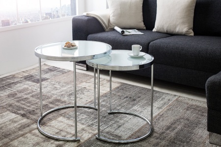 Design salontafel ART DECO II 50cm set van 2 chromen opaal witte bijzettafels - Img 2