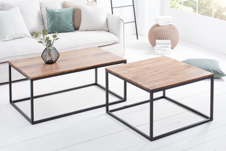 Design salontafel ELEMENTS 100cm Sheesham steen afwerking ijzer zwart mat - Img 6