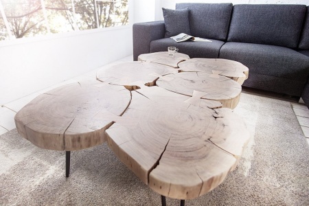 Design salontafel GOA 110cm acacia boomstam plakjes 4 cm tafelblad - Img 2