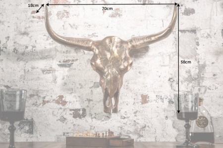 Design schedel MATADOR 70cm koper gevlamd aluminium wanddecoratie - Img 7