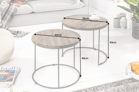 Design set van 2 bijzettafels RIVER 50 cm acacia salontafels verweerd - Img 8
