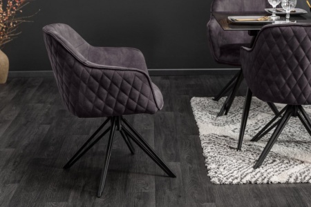 Draaibare design stoel donkergrijs fluweel in retrostijl met decoratief quiltwerk - Img 4