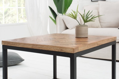 Elegante bijzettafel INFINITY HOME 60 cm natuurlijk mangohout met visgraatpatroon - Img 5