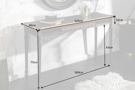 Elegante consoletafel VENICE 125 cm zwart goud massief hout - Img 2