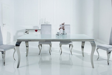 Elegante design eettafel MODERN BAROQUE 180cm wit roestvrijstalen opaal glazen tafelblad - Img 6