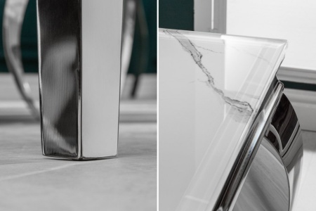 Elegante eettafel MODERN BAROK 180cm glazen blad in marmerlook roestvrijstalen poten - Img 5