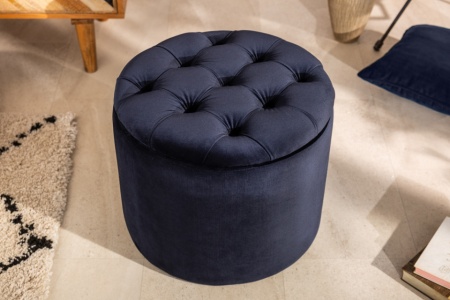 Elegante kruk MODERN BAROK 50 cm donkerblauw fluwelen opbergmand - Img 4