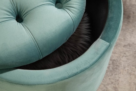 Elegante kruk MODERN BAROK 50 cm mint / Petrol fluwelen opbergmand - Img 7