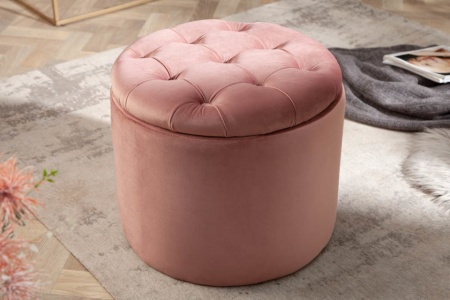 Elegante Poef Barok 50cm oudroze fluwelen opbergmand - Img 3
