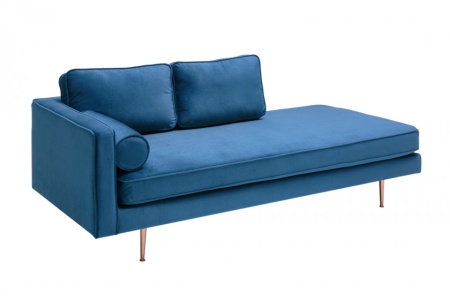 Elegante Récamière DIVA 196 cm donkerblauw fluwelen roségouden voetjes - Img 6