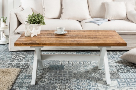 Elegante salontafel LONG ISLAND 110cm mangohout X-frame landelijke stijl - Img 5