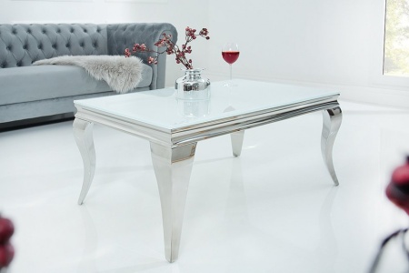 Elegante salontafel MODERN BAROQUE 100cm zilver met wit opaal glas - Img 2