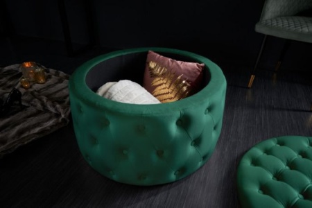 Elegante salontafel / Poef MODERN BAROK 75 cm smaragdgroene fluwelen kruk met opbergruimte - Img 2