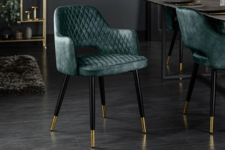 Elegante stoel PARIS petrol fluweel decoratief gewatteerd voetdoppen goud retro design met armleuningen - Img 6
