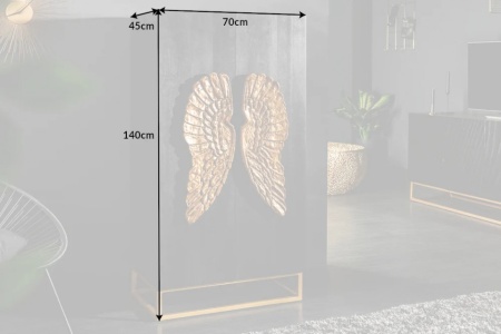 Extravagante hoge kast ANGEL 70 cm zwart mangohout met gouden vleugels - Img 2