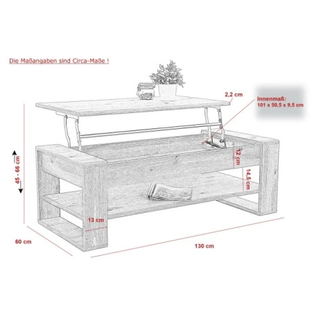 FUNCTIONELE Salontafel 130cm Opbergruimte onder het tafelblad - Img 4