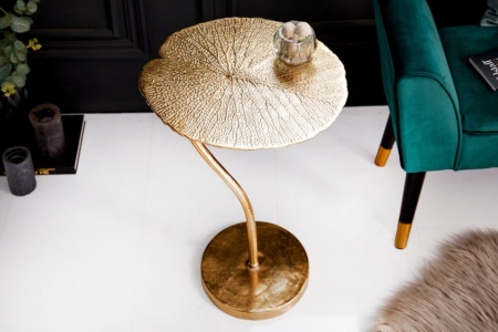 Handgemaakte bijzettafel 40 cm goud in een filigraan bladdesign - Img 5