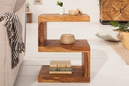 Handgemaakte bijzettafel S 60 cm Sheesham massief hout variabel instelbaar - Img 2