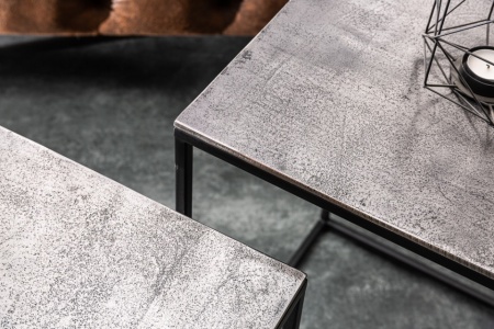 Handgemaakte bijzettafel set van 2 ELEMENTS 40cm zilver zwarte salontafel - Img 5