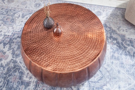 Handgemaakte salontafel 65cm koper met gehamerd design - Img 4