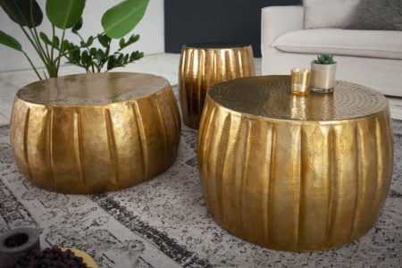 Handgemaakte salontafel MARRAKESCH 65 cm goud met gehamerd design - Img 5