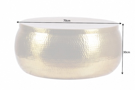 Handgemaakte salontafel met opbergruimte STORAGE 70cm goud gehamerd design - Img 2