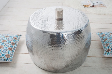 Handgemaakte salontafel ORIENT 60cm zilver gehamerd design - Img 2