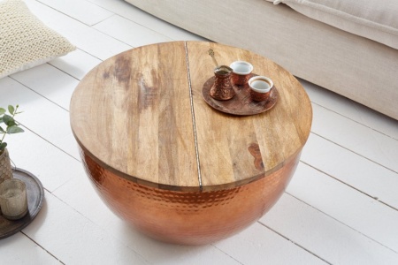 Handgemaakte salontafel ORIENT STORAGE 60cm koper mangohout met opbergruimte - Img 3