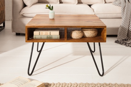 Handgemaakte salontafel SCORPION 60 cm Sheesham haarspeldpoten - Img 3