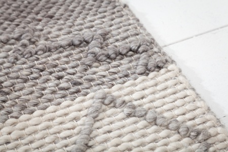 Handgeweven wollen vloerkleed 240x160cm grijs beige gebreid scheerwolpatroon - Img 6