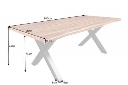 Industriele boomrand eettafel WILD 180cm naturel notenhout look met X-frame - Img 8