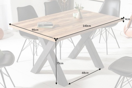 Industriële eettafel 140 cm eiken look met zwarte X-poten - Img 2