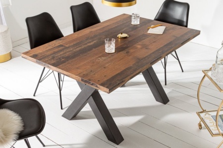 Industriële eettafel 140cm donker eiken look met antraciet zwarte X-poten - Img 3