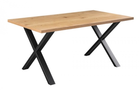 Industriële eettafel 160 cm eiken look gelamineerd houtmateriaal met zwart X-onderstel - Img 7