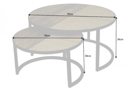 industriële mangohout salontafels set van twee VIENNA LOUNGE 70 cm rond met vlechtwerk - Img 2