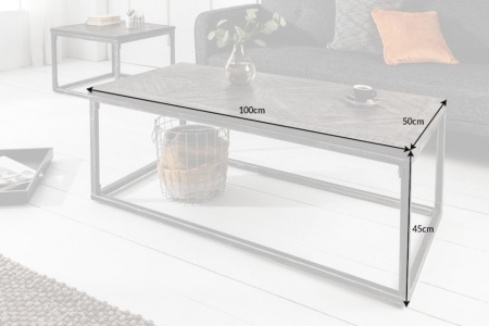 Industriële salontafel INFINITY HOME 100 cm grijs mangohouten frame, gebogen - Img 7