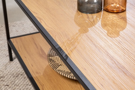 Industriële salontafel SLIM 120cm wild eiken zwart met twee planken - Img 8